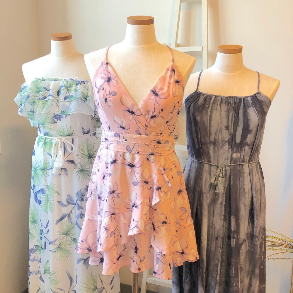 Pink Floral Wrap Mini Dress Spaghetti Strap Flowy Skater Dress Women's Large - Picture 5 of 5